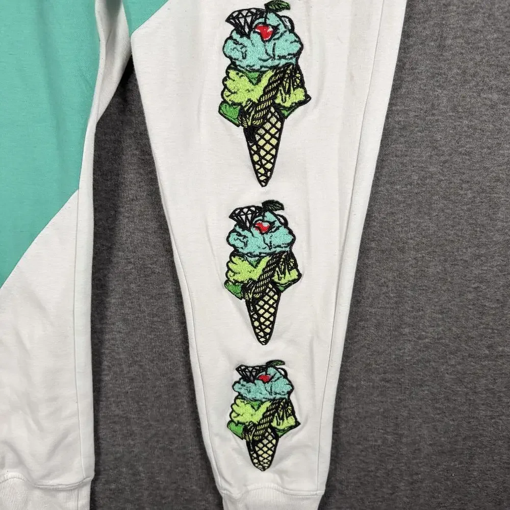CivilizeD Mens S Mint White Jogger Pant Embroidered Ice Cream Streetwear Hip Hop